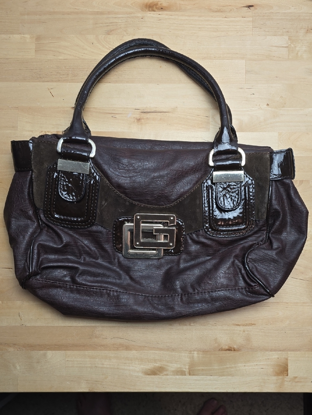 Guess Women's Dark Brown Faux Leather Satchel Handbag